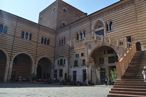 Staircase Of Dante's Reason In Verona. Travel, holidays, architecture. March 30, 2015. Verona, Veneto region, Italy.