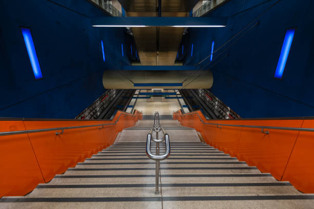 Stairs at Olympia-Shopping Center metro Station, Munich, Germany stock photo