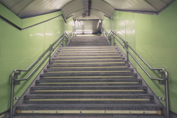 stairs. subway staircase old in interior secluded, concrete stairs in the city, stone granite stair steps often seen on metro station and landmarks, going up. architectural interiors underground. - stairs subway imagens e fotografias de stock