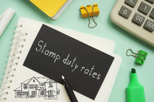 Stamp duty rates is shown on the photo using the text stock photo