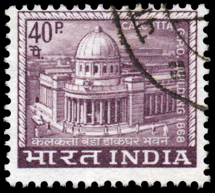 INDIA - CIRCA 1968: A stamp printed in India shows Main Post Office built in 1868 in Calcutta, circa 1968