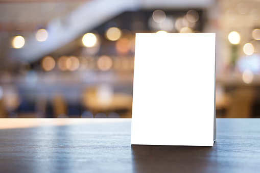 stand mock up menu frame tent card blurred background