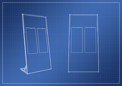 stand on paper blueprint, 3D rendering, illustration