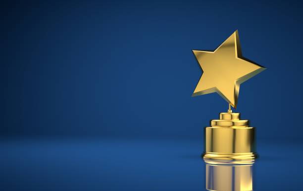 Star award blue background Star award against gradient background trophy award stock pictures, royalty-free photos & images