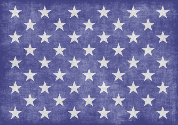 Star Pattern American Flag Grunge Fourth of July Independence Armed Forces Day US Military Veteran's Memorial Day Navy Blue White Abstract Denim Stucco Concrete Cement Paper Texture Bleached Watercolor Background Vignette Close-Up stock photo