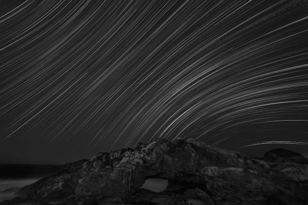 Star trail taken in Cape D'Aguilar in Hong Kong stock photo