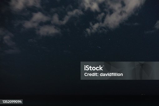 istock Starry Night Sky over Water with Orion Constellation in the Sky 1352099094