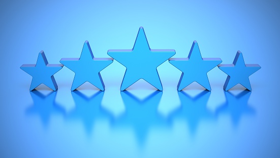 5 Stars Rating On Blue Background Stock Photo Download Image Now iStock