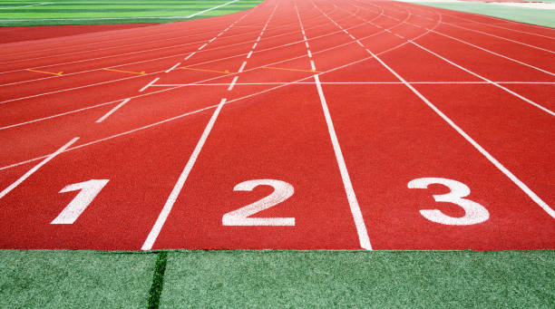 Start running track in sport field Start running track in sport field asien startblock stock pictures, royalty-free photos & images