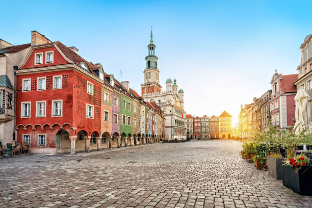 Stary Rynek square and old Town Hall in Poznan, Poland Stary Rynek square with small colorful houses and old Town Hall in Poznan, Poland poznan stock pictures, royalty-free photos & images