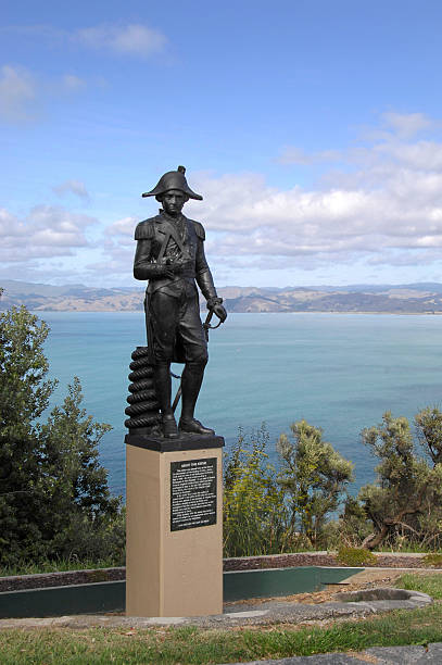 Statue of Captain Cook, Gisborne, New Zealand stock photo