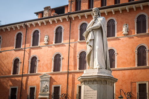 Monument of Dante Alighieri on square Piazza dei Signori in Verona
