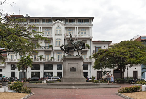 statue of general tomas herrera on the square of the same name in casco viejo panama city stock photo