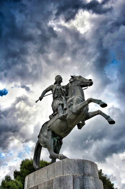 Statue of greek hero Karaiskakis stock photo