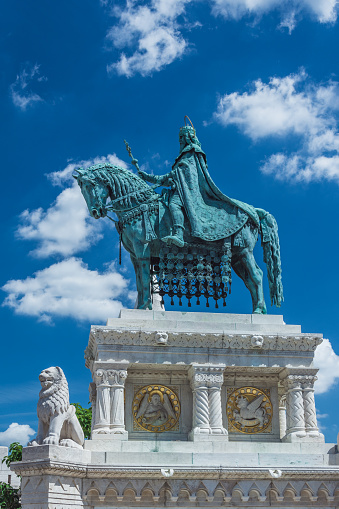 Statue of King Stephen I on the Fortress Hill of the Fisherman's Bastion in Buda, Budapest, Hungary