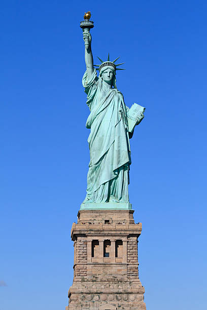 Statue of Liberty photograph with blue sky stock photo