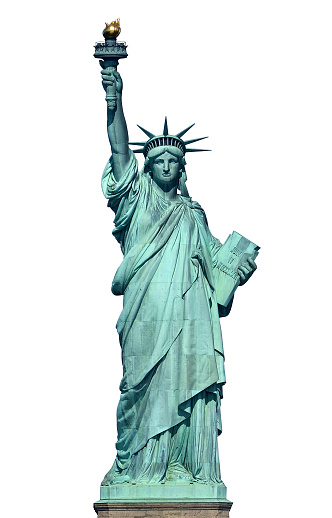 front view of the Statue Of Liberty in New York isolated on white background