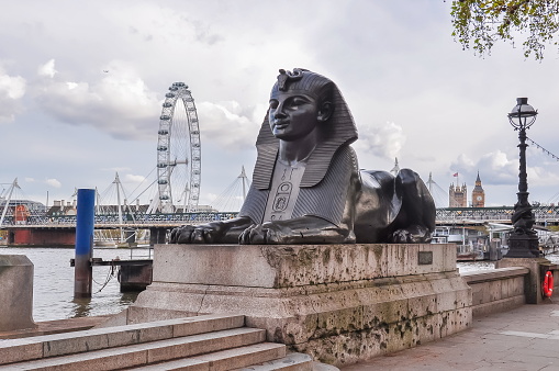 Statue of Sphinx on Victoria embankment, London, UK