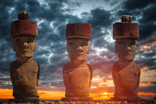 statue on Easter Island or Rapa Nui in the southeastern Pacific stock photo