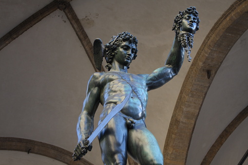 Statue Perseus With The Head Of Medusa In Loggia Dei Lanzi On Piazza Della Signoria In Florence
