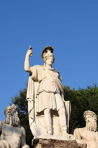 statua illustrando tra il tevere e aniene roma - piazza del popolo roma foto e immagini stock