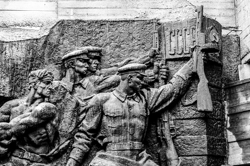 Statues showing ex-USSR ( CCCP ) sign in war memorial in Kiev, Ukraine.