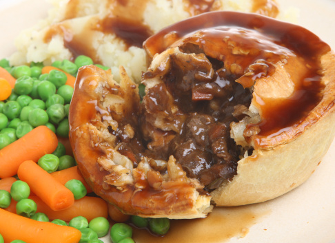 Steak Pie With Mash And Vegetables Stock Photo - Download ...