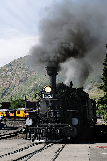 Steam locomotive in motion stock photo