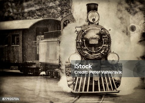 istock Steam train in sepia 877920704