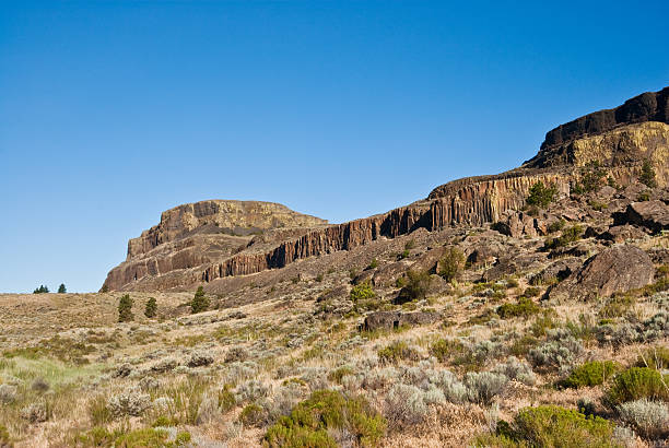 Steamboat Rock Steamboat Rock is one of the many basaltic rock formations in the Central Washington scablands. The butte rises 800 feet above Banks Lake and was once an island in the Columbia River. This scene was photographed from Steamboat Rock State Park near Grand Coulee, Washington State, USA. jeff goulden washington state desert stock pictures, royalty-free photos & images