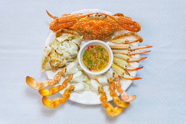 Steamed Blue swimming crab. stock photo