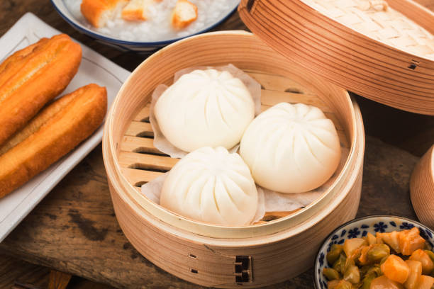 Steamed Chinese pork stuffed buns stock photo