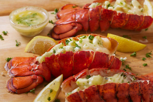 Steamed Lobster Tail stock photo