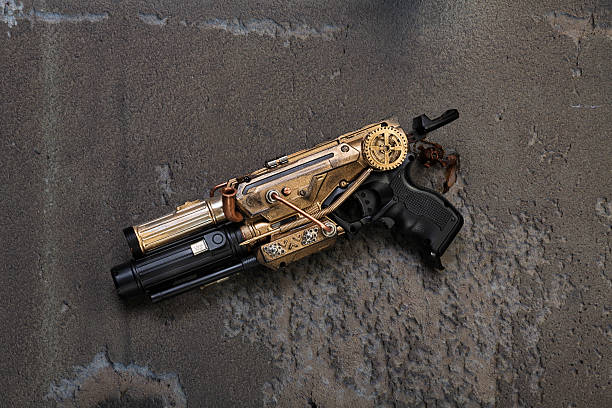 steampunk weapon gold stock photo
