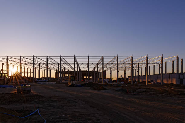 Steel construction area. Industrial site stock photo