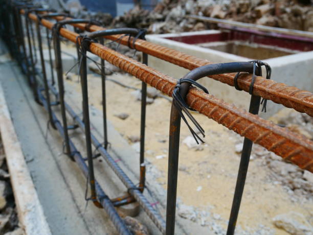Steel tie of ground beam waiting for concrete work Building - Activity, Built Structure, Concrete, Construction Frame, Construction Industry stirrup stock pictures, royalty-free photos & images