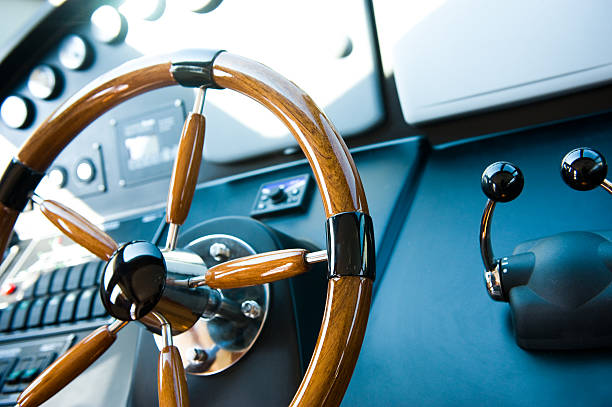 steering wheel steering wheel on a luxury yacht. yacht stock pictures, royalty-free photos & images