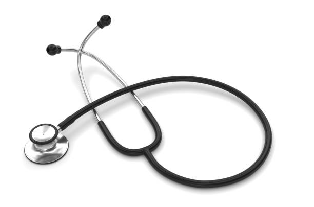 stethoscope isolated on white 3d rendering black, stethoscope, isolated, 3d rendering, white background stethoscope stock pictures, royalty-free photos & images