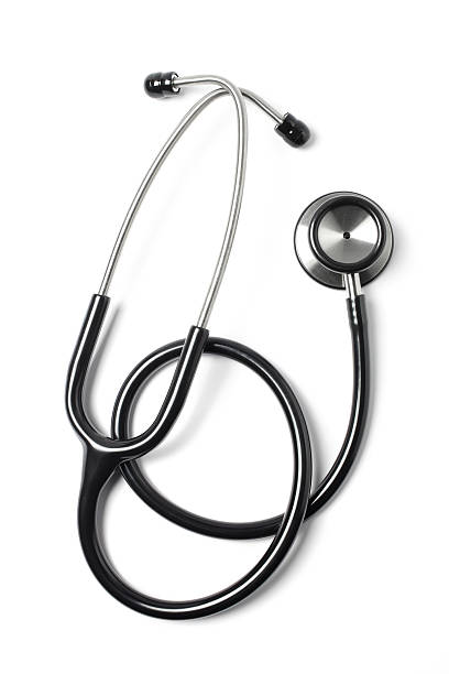 Stethoscope "Top view of stethoscope, isolated on white background." stethoscope stock pictures, royalty-free photos & images