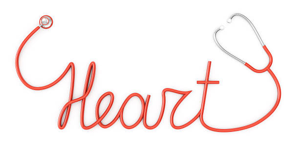 stethoscope with text heart - 聽診器 插圖 個照片及圖片檔