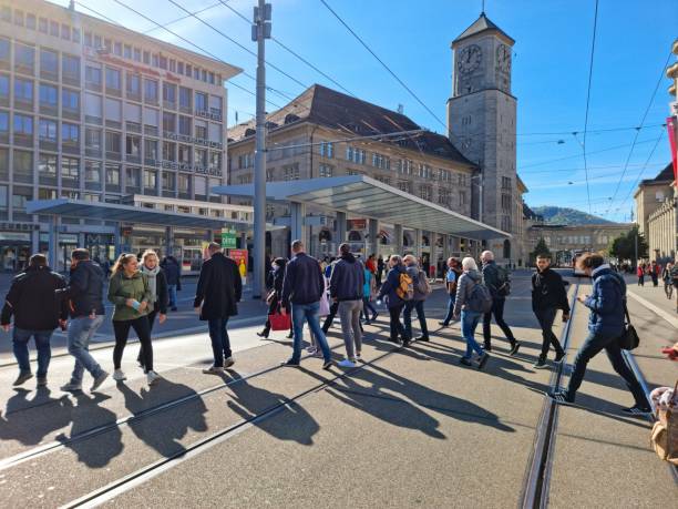 St.Gallen with pedestrians stock photo