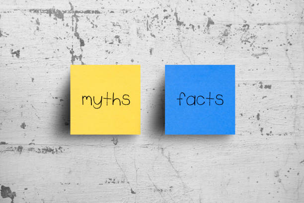 Sticky notes on concrete wall, Myths Facts Sticky notes on concrete wall, Myths Facts mythology stock pictures, royalty-free photos & images