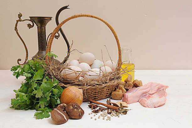 Still life Traditional ingradient still life with egg and pork vudhikrai stock pictures, royalty-free photos & images