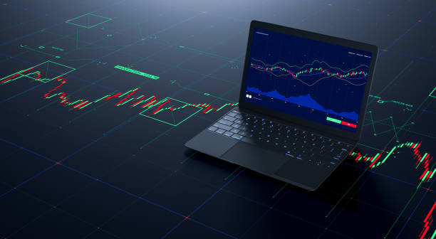 Stock exchange concept app running on laptop stock photo