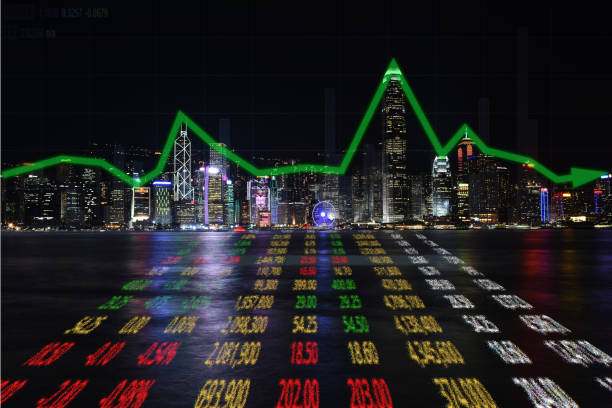 Stock Market Trend with Financial City in background (Hong Kong) stock photo