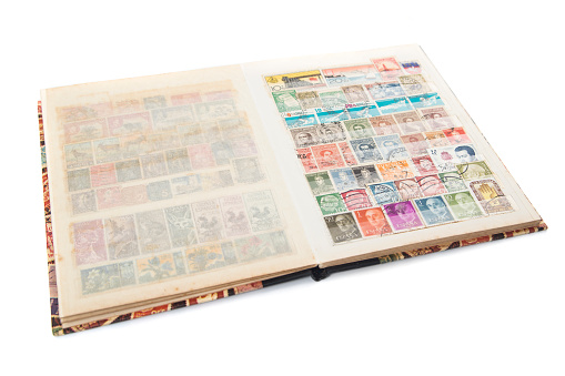 A storage book used by collectors for storing postage stamps