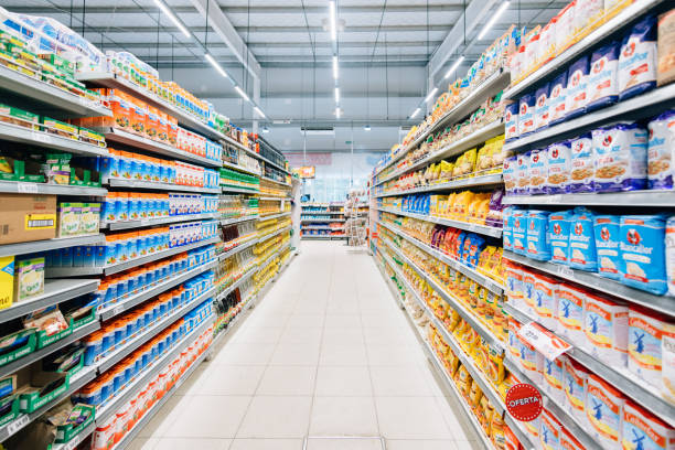 Stocked Supermarket Stocked supermarket ready for business aisle photos stock pictures, royalty-free photos & images