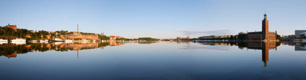 stockholm panorama with reflection on water - summer stockholm bildbanksfoton och bilder