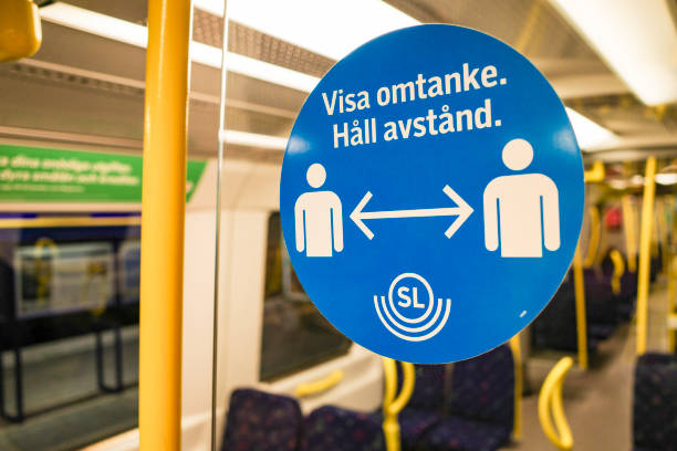 Stockholm, Sweden Stockholm Sweden Nov 23, 2020 A sign in Swedish on the subway says to keep your distance sweden photos stock pictures, royalty-free photos & images
