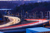 Stockholm, Sweden Traffic streaks on a curve on the E4 highway.